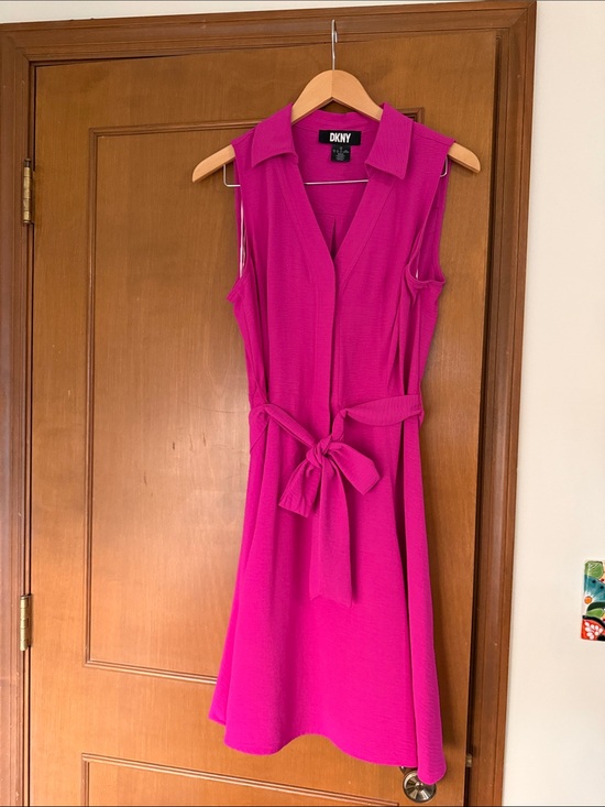 Dkny Dresses & Skirts - DKNY Sleeveless V-Neck Tie-Waist Midi Dress in Bright Fuchsia